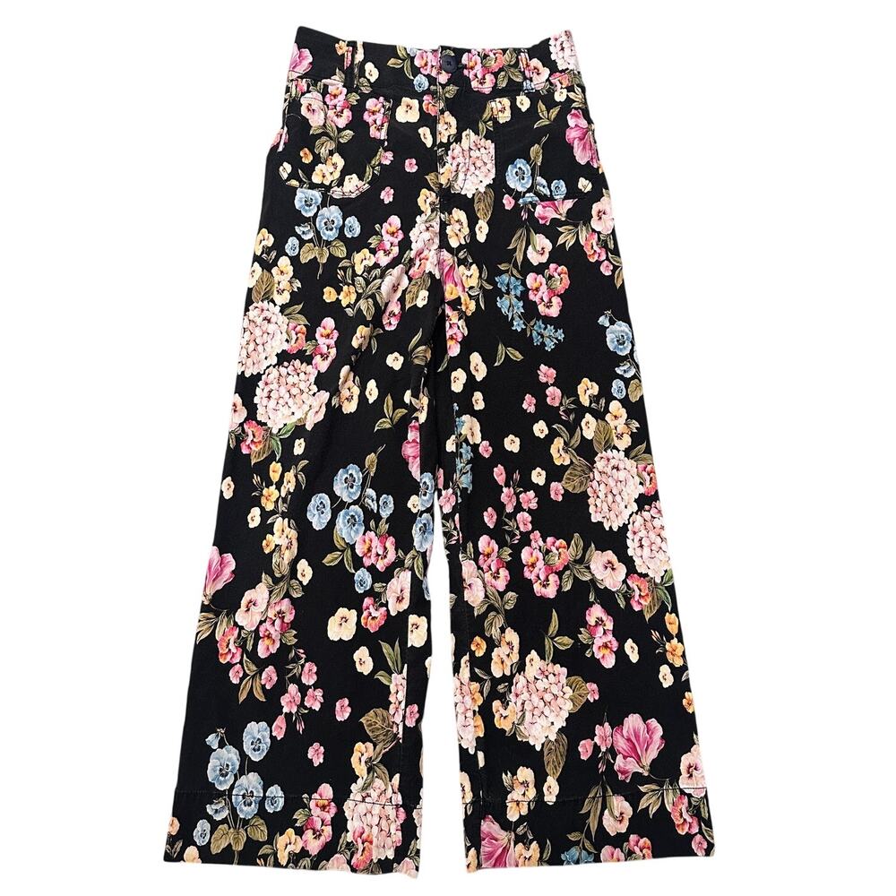 Maeve by Anthropologie The Colette Cropped Wide-Leg Pants Black Floral Print, 28 - Picture 2 of 9